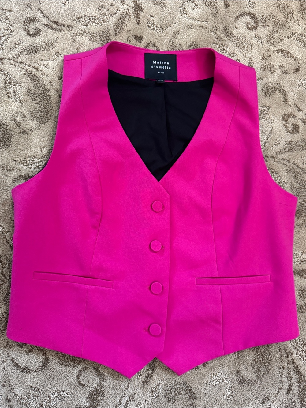 Maison d'Amélie Hot Pink V-Neck Button Vest